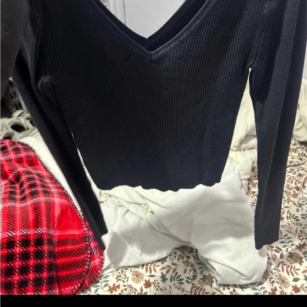 Black Ribbed V-Neck Sweater